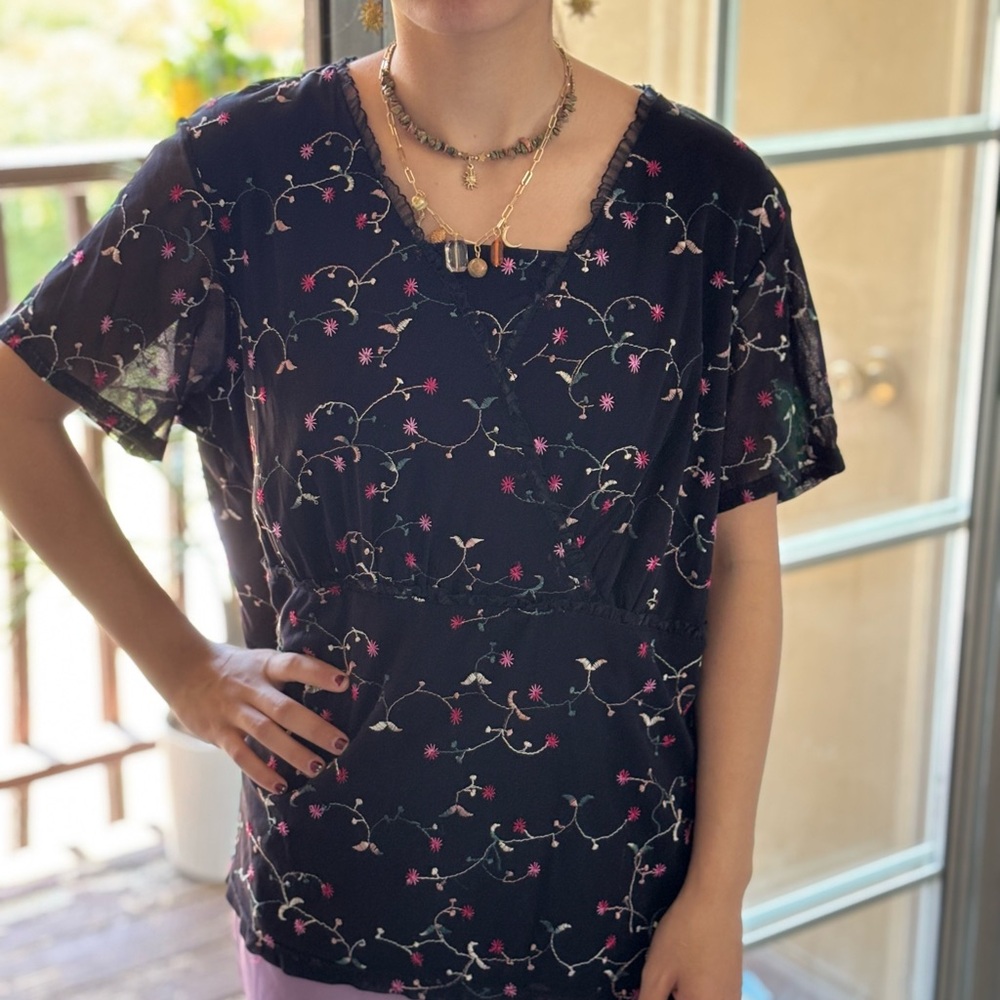 Notations, Black Sheer, whimsigoth Blouse, 2X